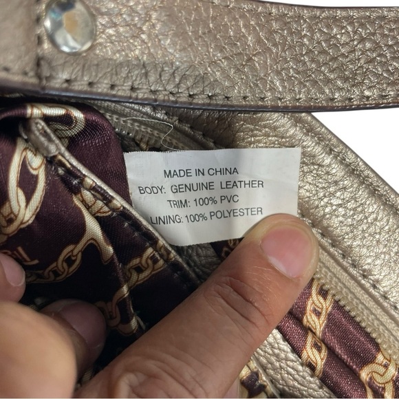 Tignanello Light Gold Metallic Leather Crossbody Bag. 9.25” H x 10”W - Picture 8 of 14